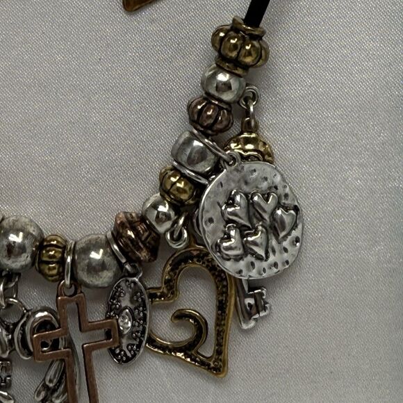 Multi Dangle Charm Beaded Leather Rope Necklace With Matching Earrings New - Picture 4 of 5